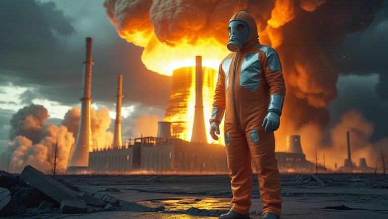 قصة كارثة انفجار مفاعل تشرنوبل النووي و التفسير العلمي للي حصل. phoenix 10 a highly dramatic and cinematic scene capturing the 0